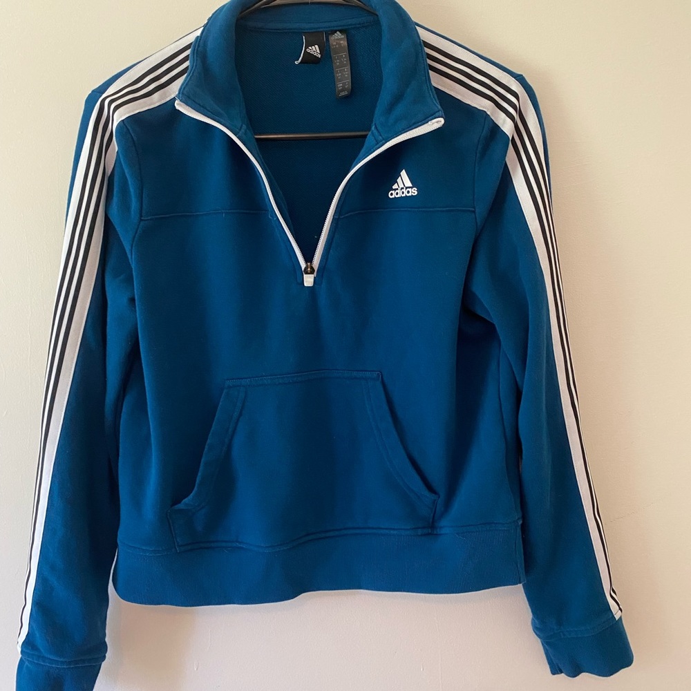 adidas Teal Quarter-Zip Sweatshirt with White Stripes